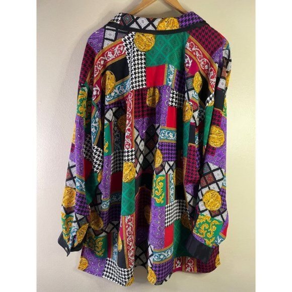 CHAUS Woman Plus Size Bold Geometric Multi Prints Button Blouse - Picture 2 of 6